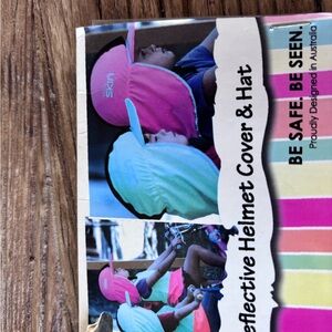 Kids Reflective Helmet Cover & Hat - Pink and Light Blue